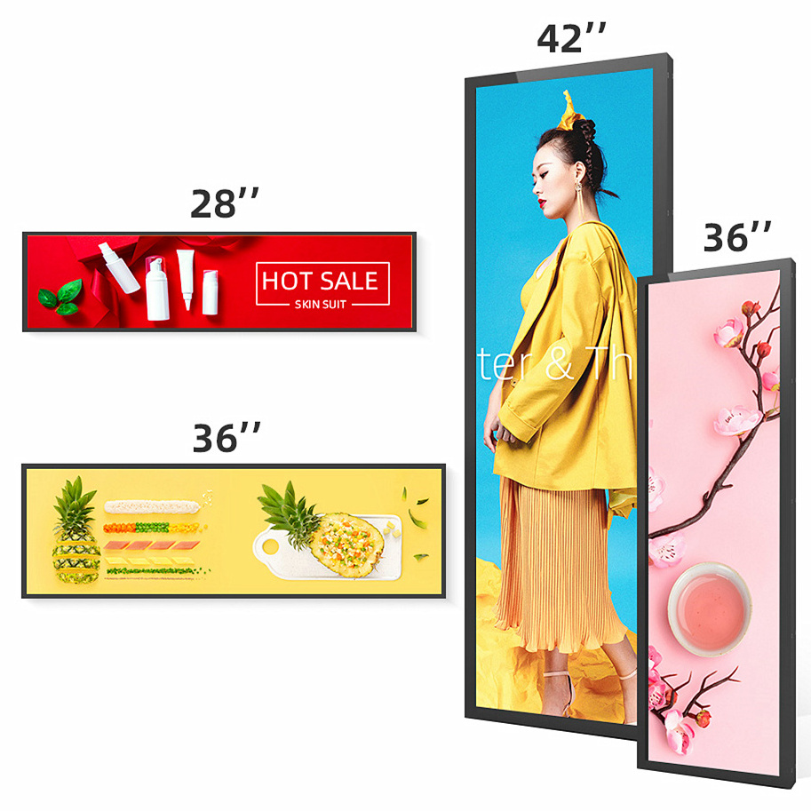 48 inch 24 stretch bar lcd display, smart shelf, stretched bar touch screen