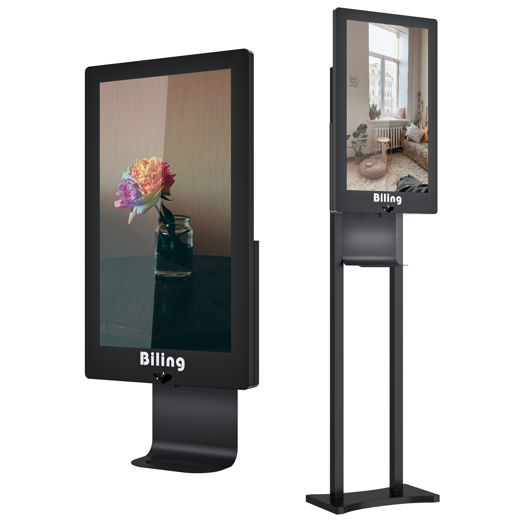 android elevator standalone portable double sided digital signage taxi screen advertising display with hand sanitizer dispenser