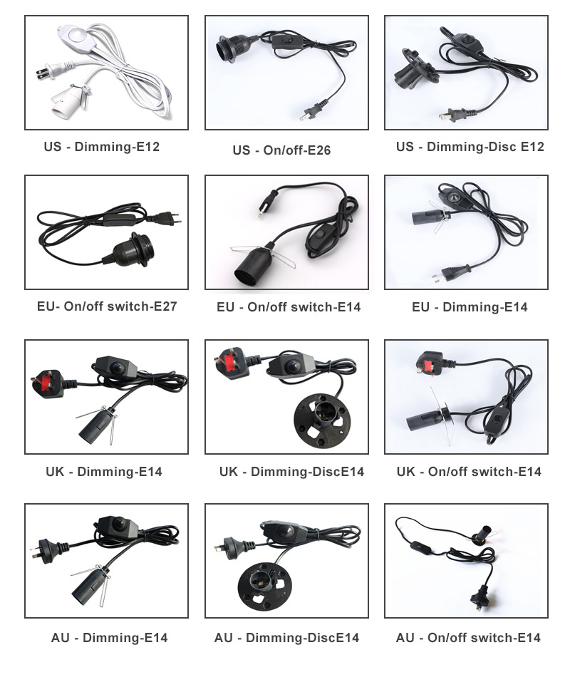 Eu Us Uk Salt Lamp AC Power Cord With Inline Dimmer Switch And e14 Lamp Holder Wire Cable On Off Switch Light Dimmer