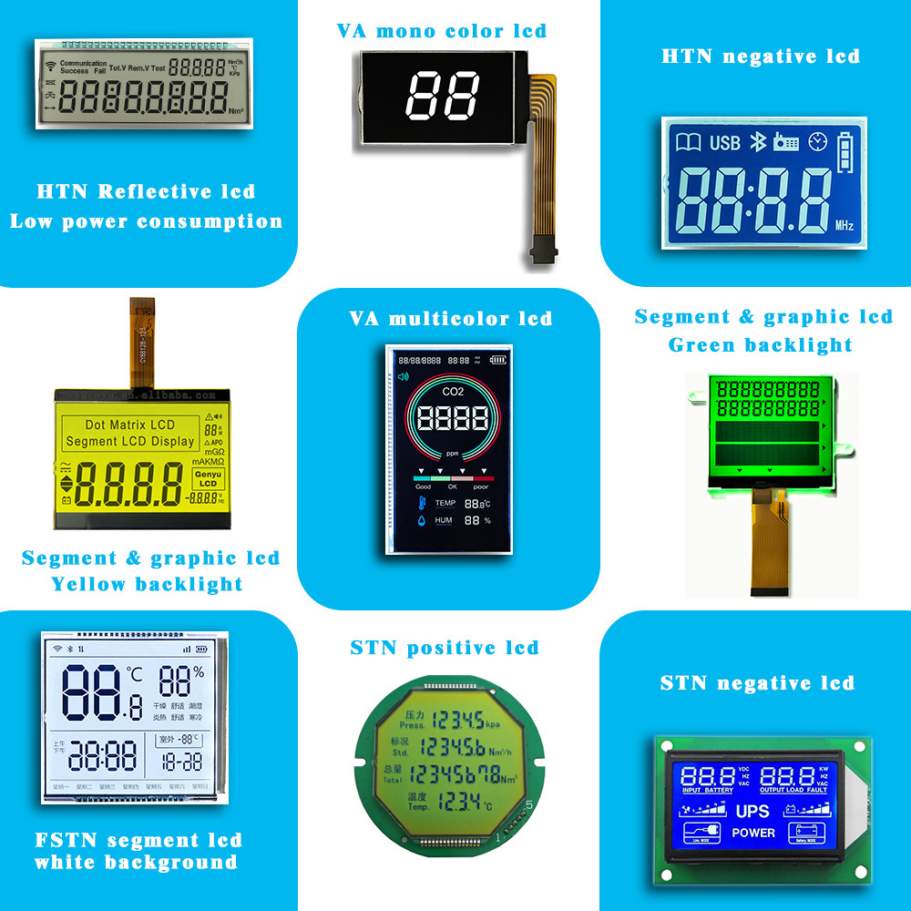 OEM LCD Manufacturer China Factory Tn Htn Stn Va Custom Segment LCD 8 Digital Screen Monochrome Display Segment LCD display