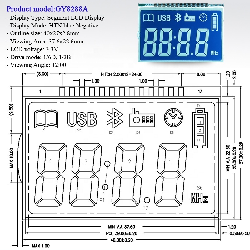 custom lcd display Tn Htn Stn Fstn Va Lcd Character Cog Dot 128*64 14Segment Monochrome Color Graphic Digital 7 Segment Display