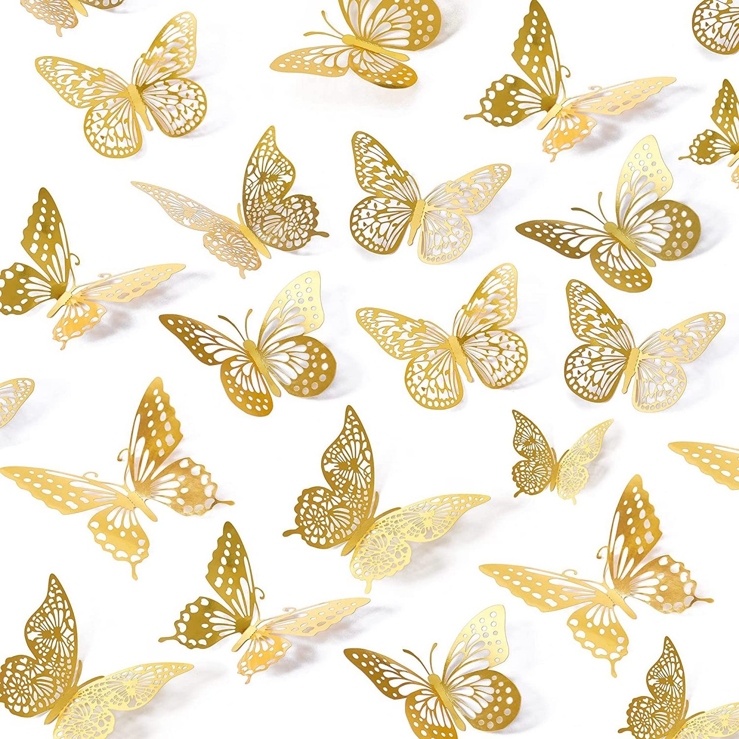 3D Gold Hollow-Out Butterfly Party Home Cake Decorations Art Removable Stickers Wall Decor