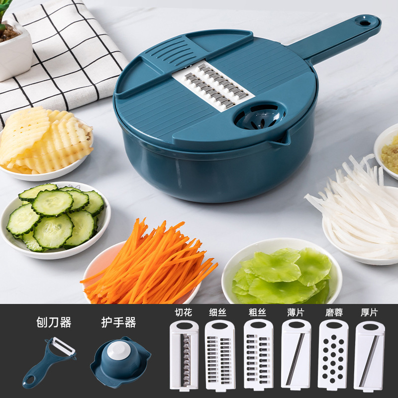 Top selling Kitchen Multi Functional Shredder Wet Fruits Drain Basket Blade Cutter Manual 9 In 1 Slicer Vegetable Grater