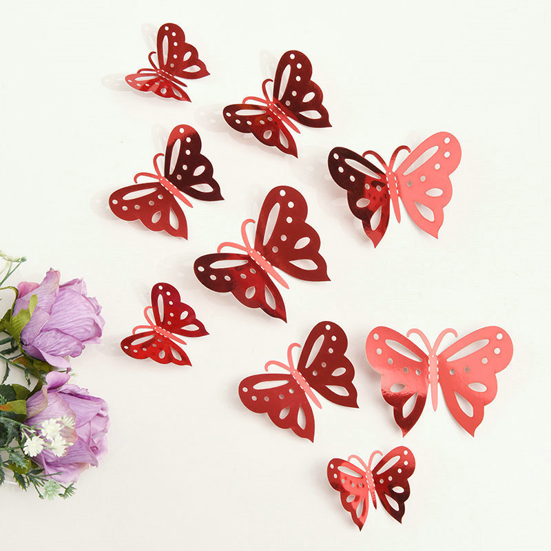 3D Gold Hollow-Out Butterfly Party Home Cake Decorations Art Removable Stickers Wall Decor