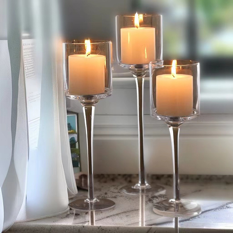 Candlestick Taper Candle Holder Cylinder Candle Stand for Wedding Decorations Pillar Glass Elegant for Dinning Room Wedding 