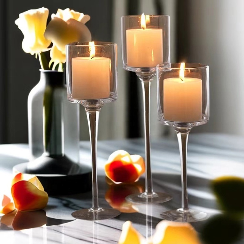 Candlestick Taper Candle Holder Cylinder Candle Stand for Wedding Decorations Pillar Glass Elegant for Dinning Room Wedding 