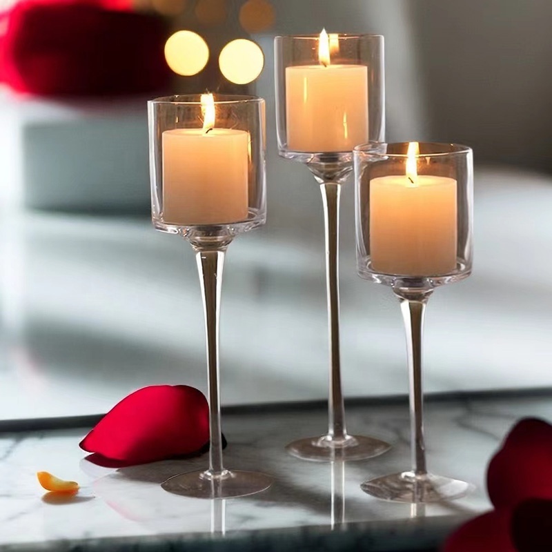 Candlestick Taper Candle Holder Cylinder Candle Stand for Wedding Decorations Pillar Glass Elegant for Dinning Room Wedding 