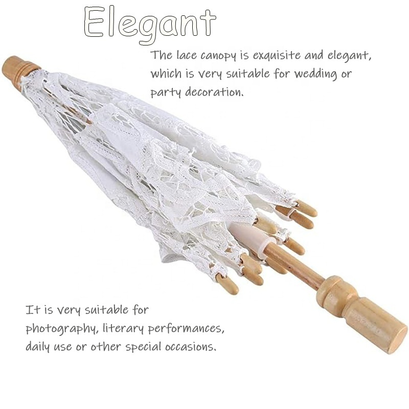 Fabric Lace Parasol Decorating Umbrella Wooden Princess Ornament Decorative Umbrella for Wedding Decoration Western Style White