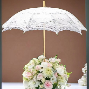 Fabric Lace Parasol Decorating Umbrella Wooden Princess Ornament Decorative Umbrella for Wedding Decoration Western Style White