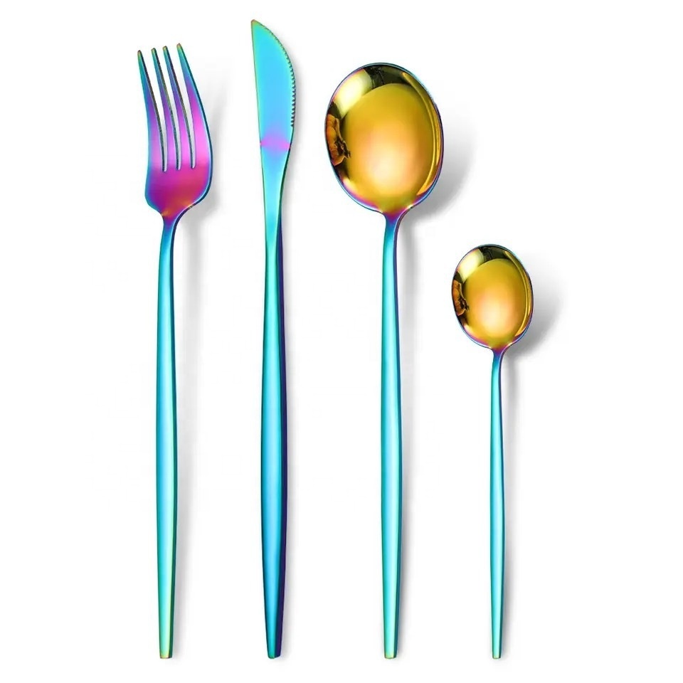 gold silver cutlery sets luxury high quality Stainless Steel Knife Fork Spoon Kitchen Flatware Set dinnerware sets for 6 people