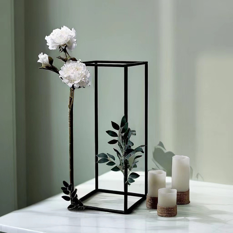 tall black metal flower stand Geometric Centerpiece Vases Rectangular Matte black wedding centerpiece for Wedding Party Dinner