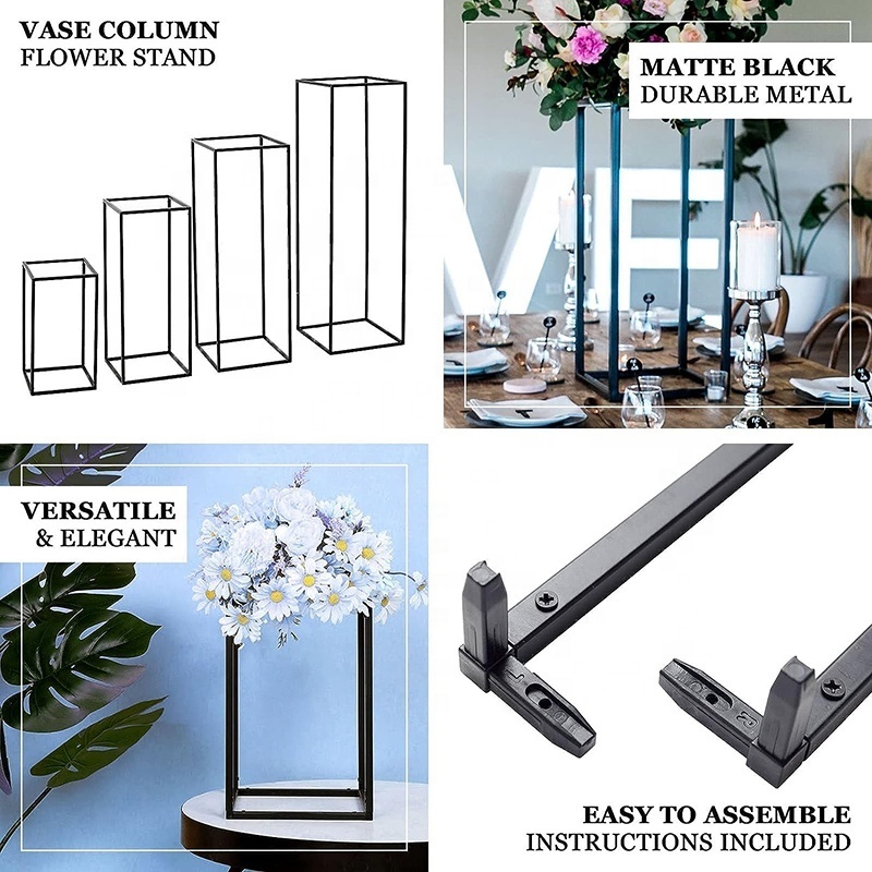 tall black metal flower stand Geometric Centerpiece Vases Rectangular Matte black wedding centerpiece for Wedding Party Dinner