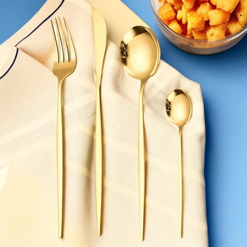 Gold Silverware Set Flatware Service Tableware Steak knife fork Dessert Coffee spoons forks knives stainless steel cutlery set