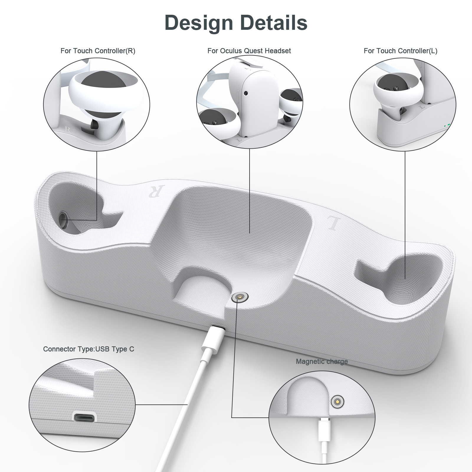 JYS-OC003 Controllers Dual Charging Station Dock For Oculus Quest 2 VR Headset Holder Charging Display Storage Stand