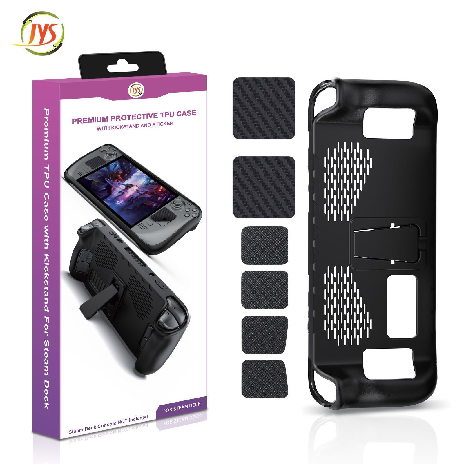 JYS-SD009 Premium Protective TPU Case With KIckstand And Sticker For Steam Deck Cooling Bracket