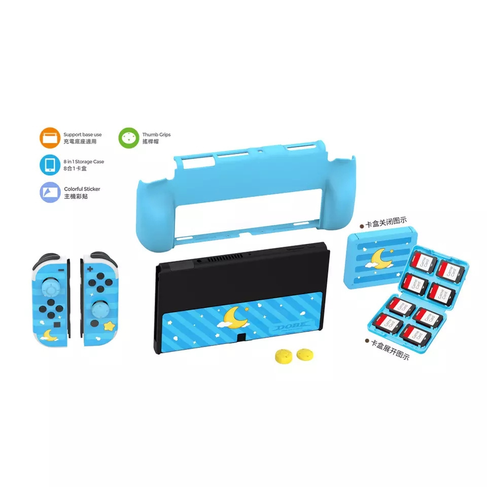 iTNS-2120 8 In 1 Protective Kit For Nintendo Switch Sticker Storage Box Case Thumb Grips For N-Switch OLED Protector Cover Set