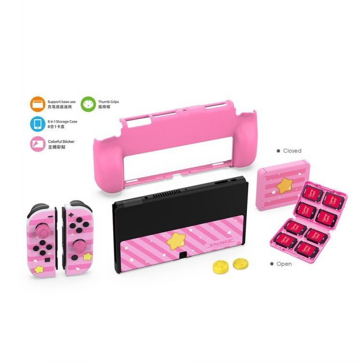 iTNS-2120 8 In 1 Protective Kit For Nintendo Switch Sticker Storage Box Case Thumb Grips For N-Switch OLED Protector Cover Set