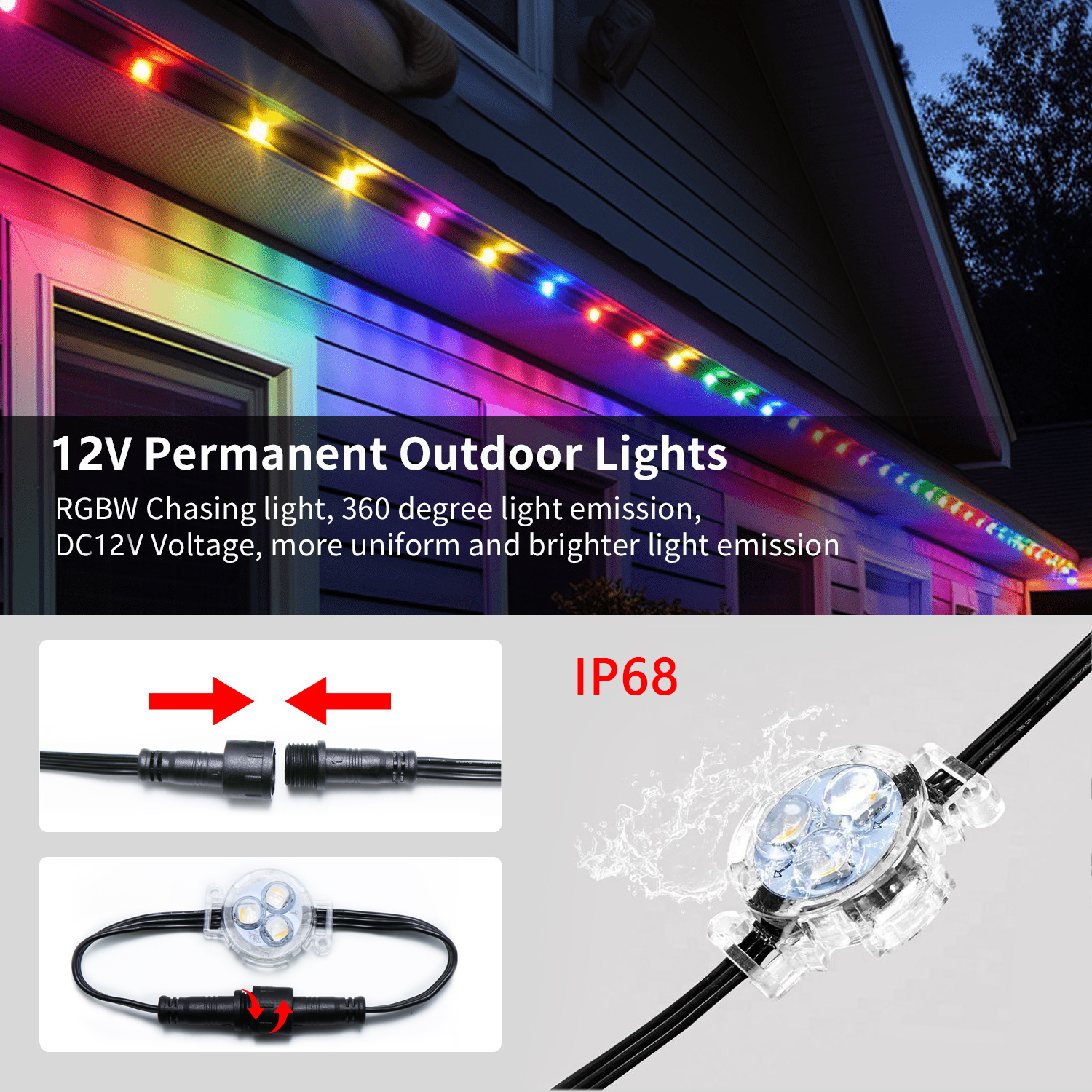 Rgbw Led Exterior Soffit Light Trim For Outdoor Holiday Display Ip68 Waterproof For Landscape For Houses And Tracks