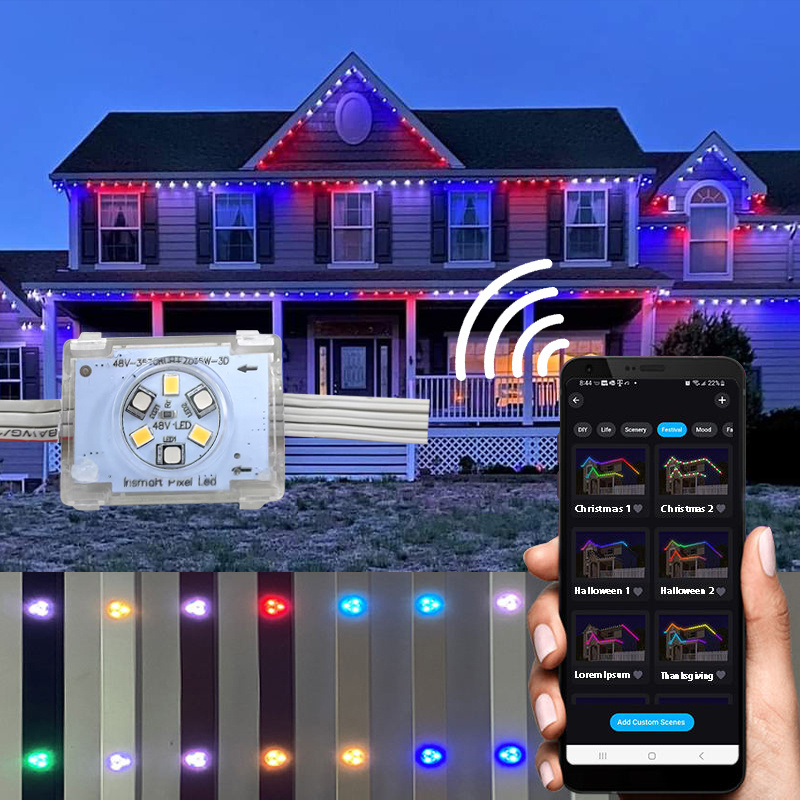 Outdoor Addressable Led Strip Phone Controlled Permanent Lights Dc48V Point Lights