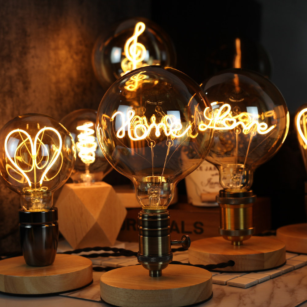 China Factory Decorative G125 E27 E26 B22 4W New Design Love Dream Home Happy Word Letter Decoration Led Filament Bulb