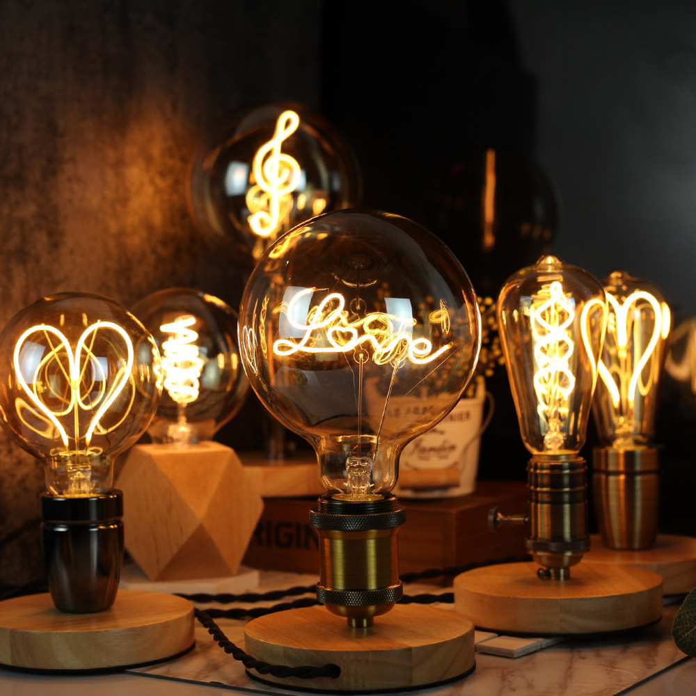 Hot sale G125 decorative letter Word/Love/Home/Dream/Hope table lamp with wooden base led soft filament bulb