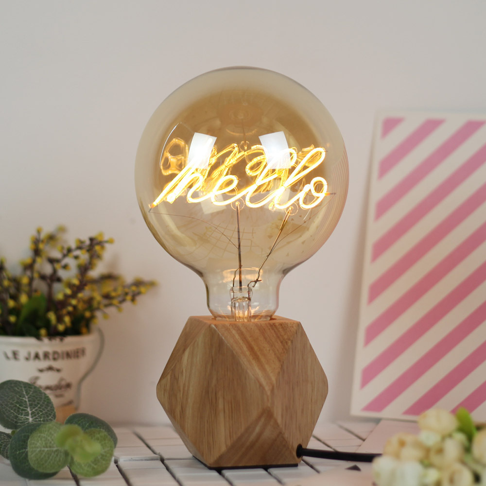 Hot sale G125 decorative letter Word/Love/Home/Dream/Hope table lamp with wooden base led soft filament bulb