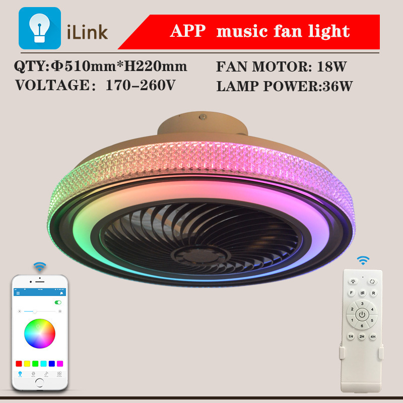 Smart RGB Ceiling Fan with Light Dimmable Color Light For Bedroom Apartment LED Fan Chandelier with Remote Bluetooth music