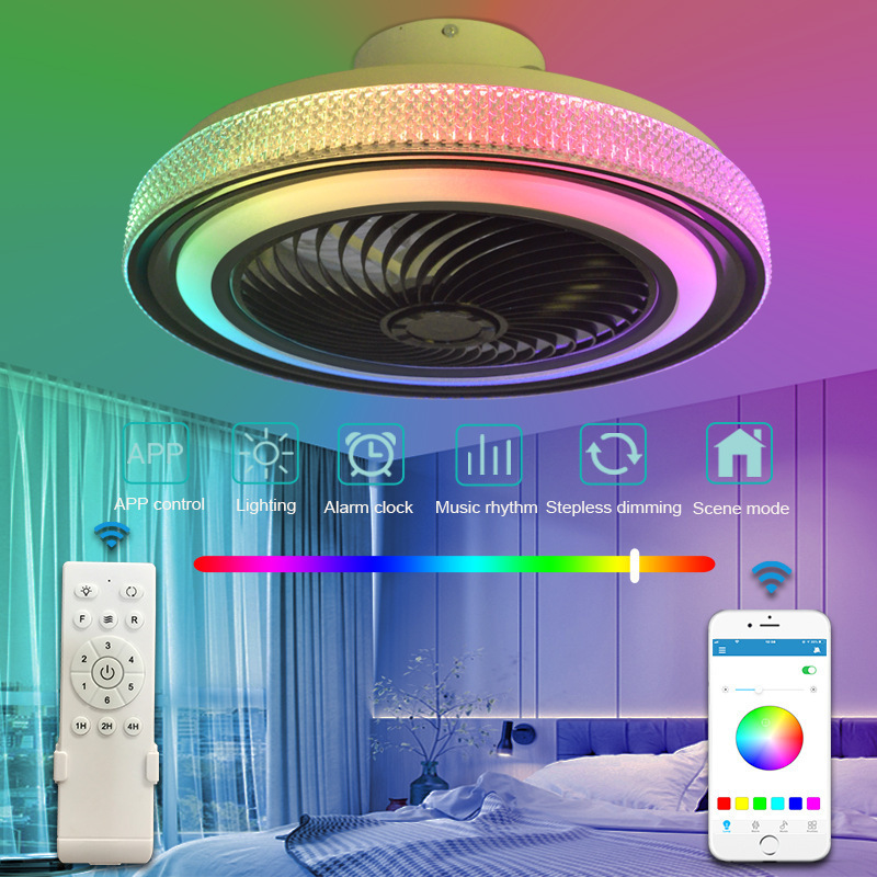 Smart RGB Ceiling Fan with Light Dimmable Color Light For Bedroom Apartment LED Fan Chandelier with Remote Bluetooth music