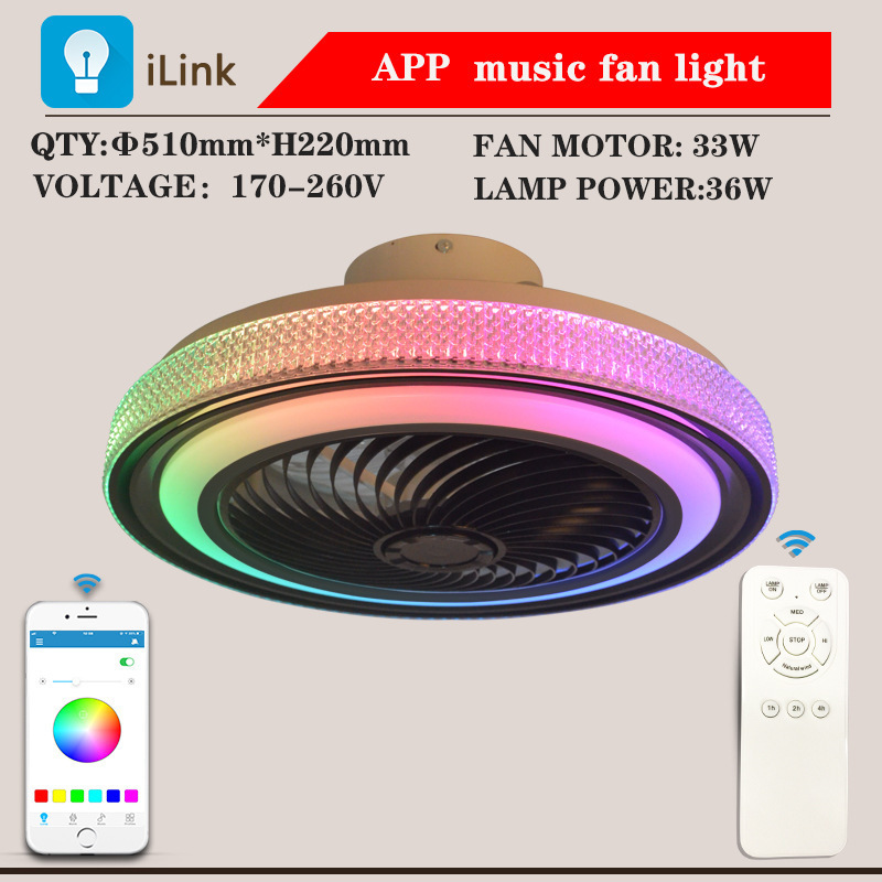 Smart RGB Ceiling Fan with Light Dimmable Color Light For Bedroom Apartment LED Fan Chandelier with Remote Bluetooth music