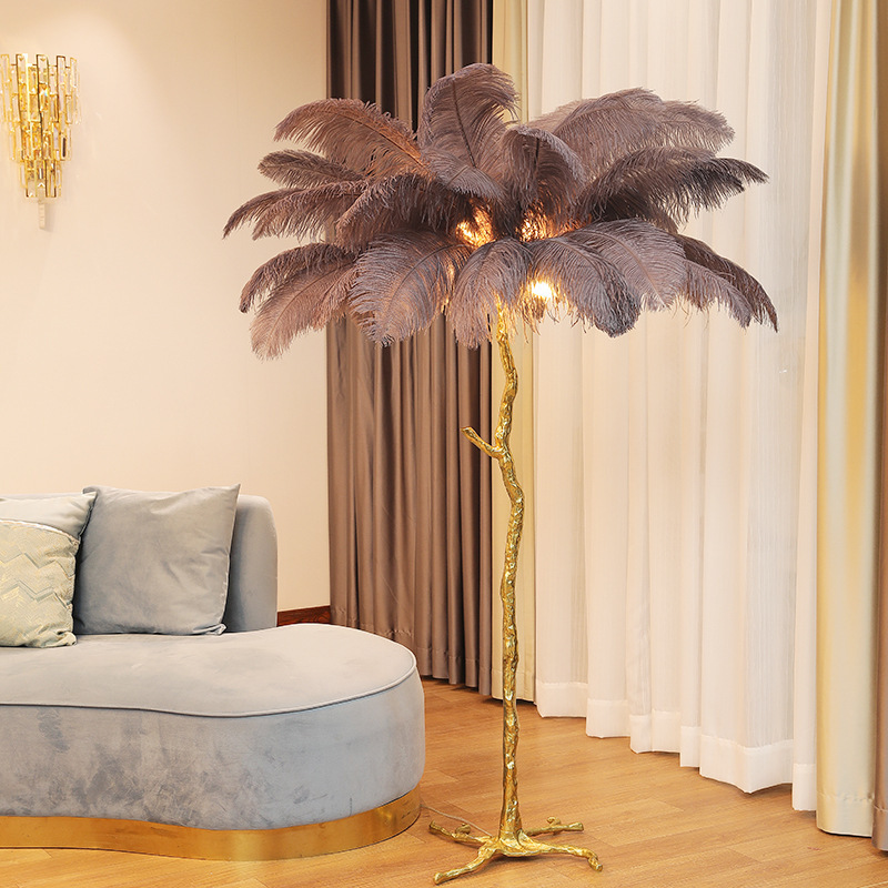 Most Popular Application Hotel Design Modern Style Living Room Bedroom Luxury Tree Branch Ostrich Feather Floor Lamp