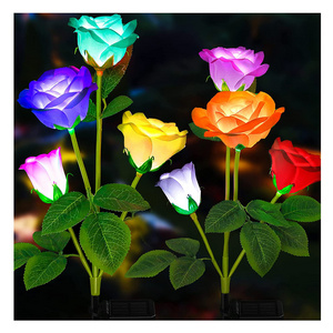 Realistic Rose Flower Enlarged Solar Panel Outdoor 7 Color Changing Rose Lights for Yard Garden Decoration Solar Lights