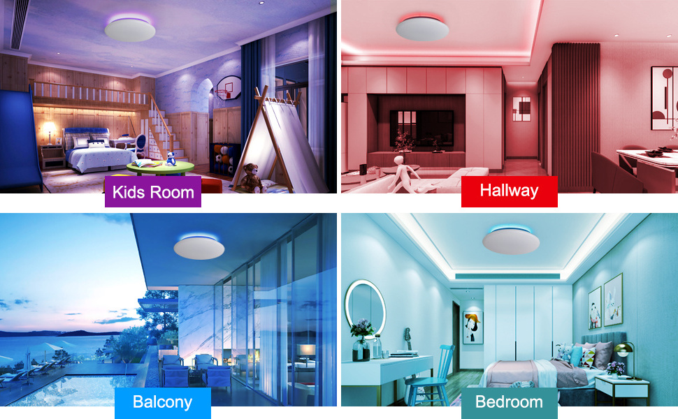 LED Music Ceiling Light with Speaker Smart APP Control 24W 36W RGBW Dimmable Round Mount Lighting for Kitchen Bathroom