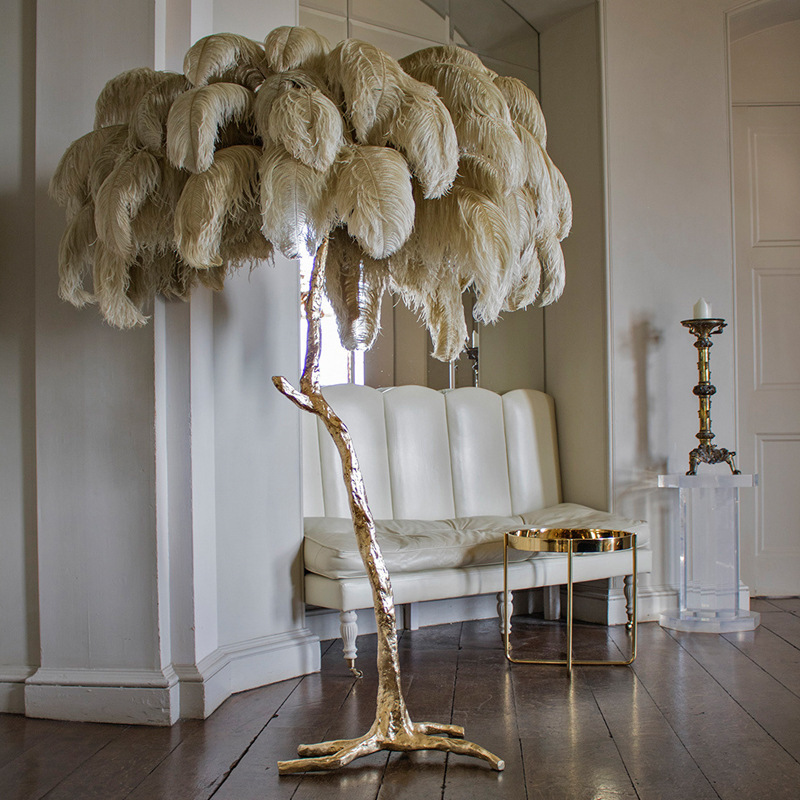 Most Popular Application Hotel Design Modern Style Living Room Bedroom Luxury Tree Branch Ostrich Feather Floor Lamp