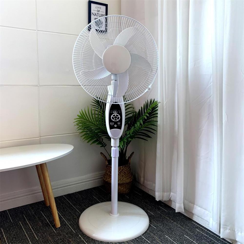 Special 16 inch solar fan remote control rechargeable floor fan high capacity battery rechargeable standing fan LED light