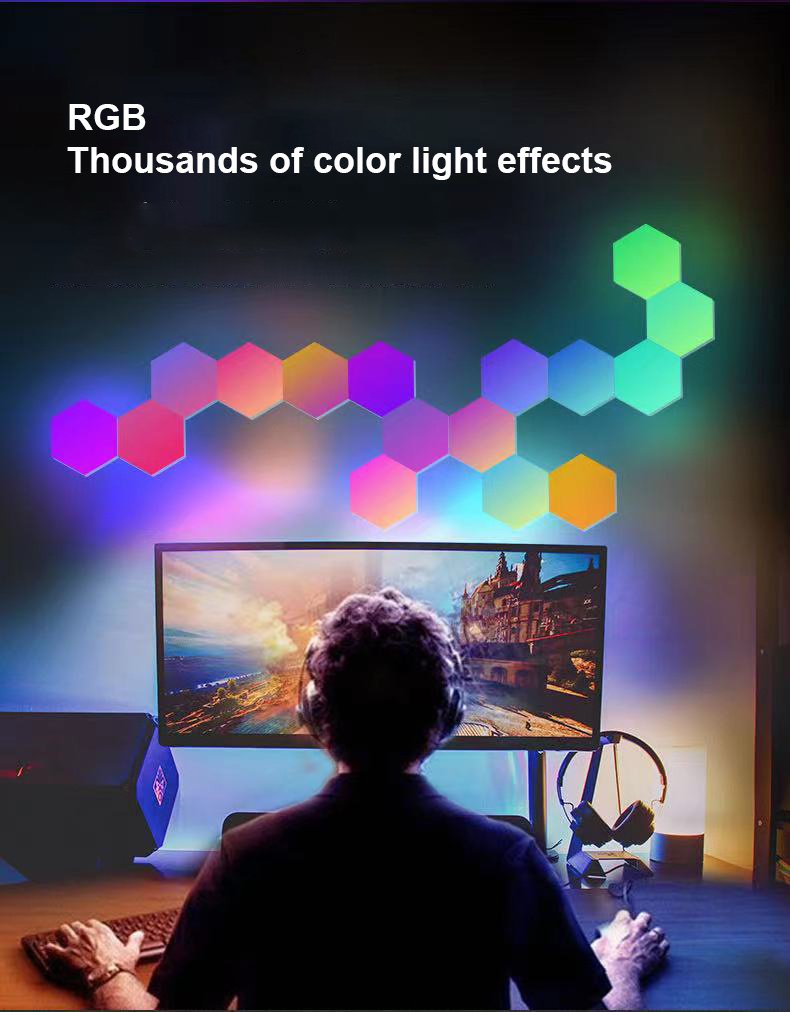 RGB Hexagonal Light Bedside Wall Lamp Gaming Ambient Smart Honeycomb Illumination Pick Up Rhythm Light