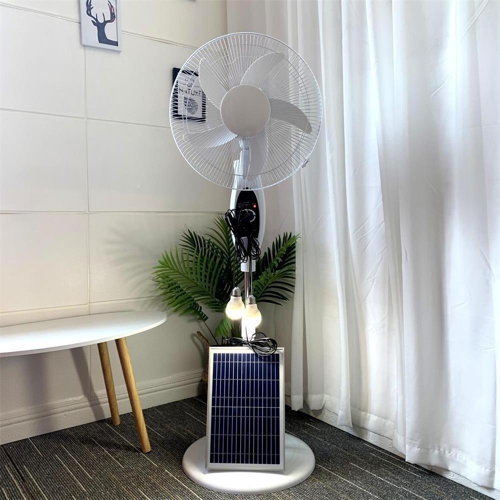 Special 16 inch solar fan remote control rechargeable floor fan high capacity battery rechargeable standing fan LED light