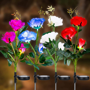 Solar Rose Flower Lights Garden Light Multi-Color Changing Decorative Landscape Lighting Waterproof for Patio Yard Walkway