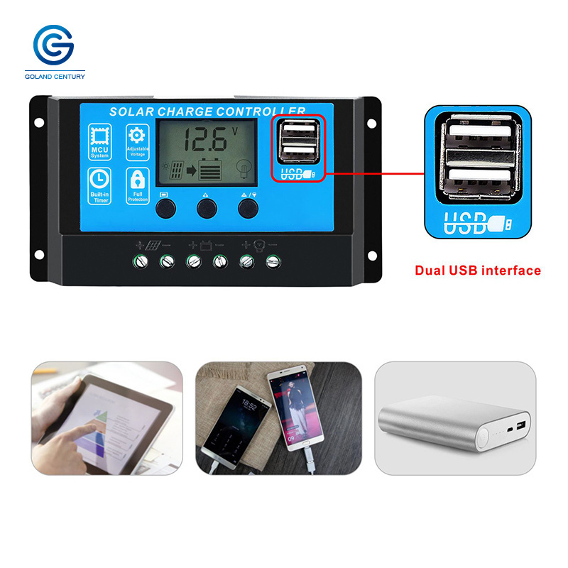 PWM 10A 20A 30A Solar Charge Controller 12V 24V Auto Work With Dual USB Ports LCD Display Solar Panel Charge Battery Regulator