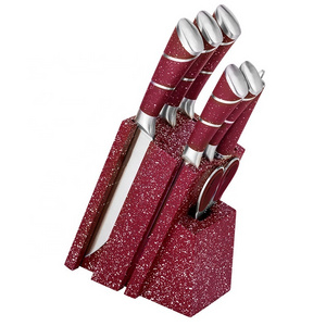 manufacturer competitive price red stainless steel knife kitchen cooking chef knife set for kitchen with block and sharpener