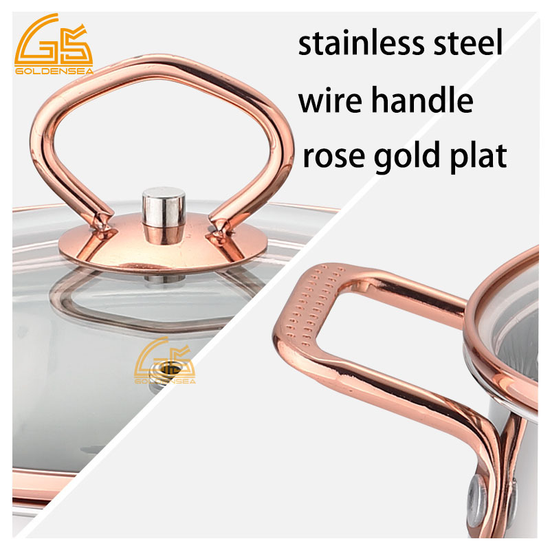 conjunto de panela inox glass cooking pot set rose gold plating gas induction non stick stainless steel cookware set