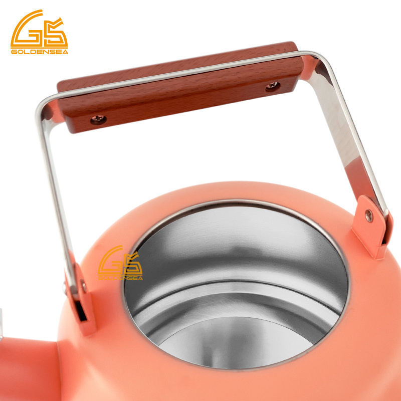 Goldensea New Design Household Stainless Steel Whistling Water Tea Kettle Induction Stove Top Teapot With Color Coating