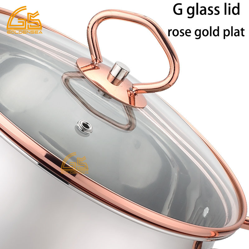 conjunto de panela inox glass cooking pot set rose gold plating gas induction non stick stainless steel cookware set