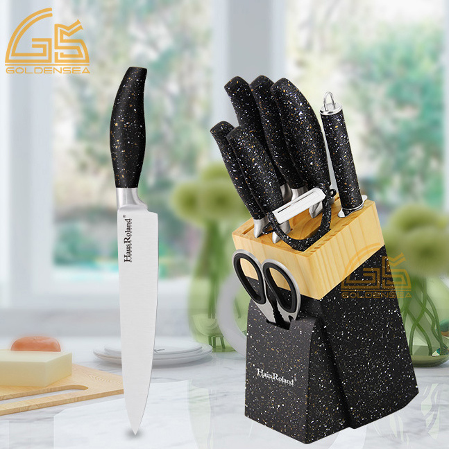 design wholesale price high quality carbon steel stainless steel coating block knife set with magnetic wooden wood block