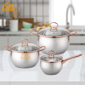 conjunto de panela inox glass cooking pot set rose gold plating gas induction non stick stainless steel cookware set