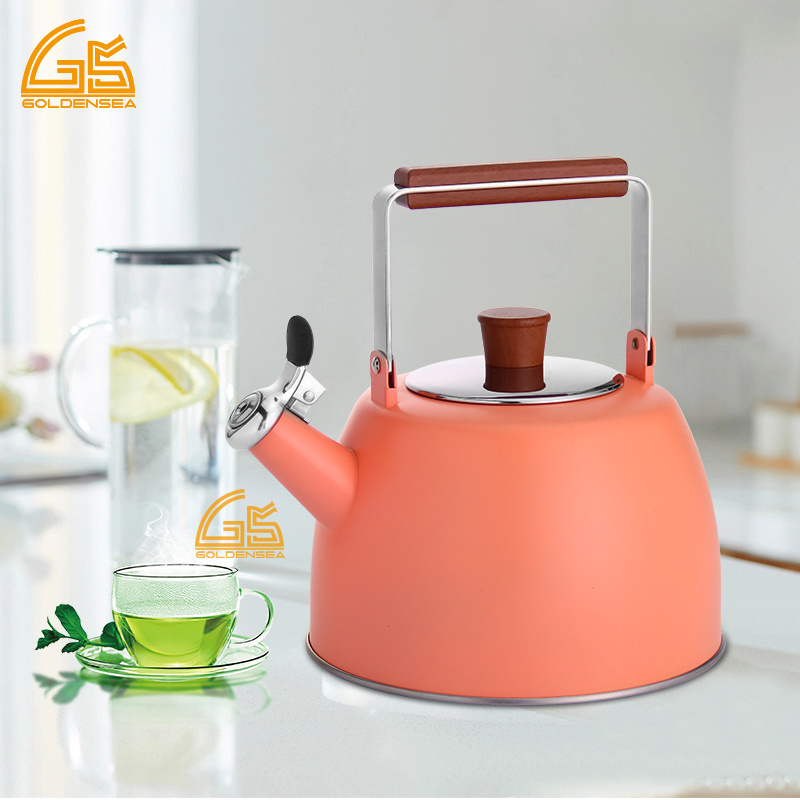 Goldensea New Design Household Stainless Steel Whistling Water Tea Kettle Induction Stove Top Teapot With Color Coating