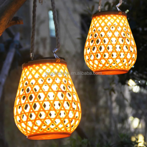 Solar waterproof hanging bamboo solar light lantern decorative lantern rattan lantern for garden yard tree flower handging