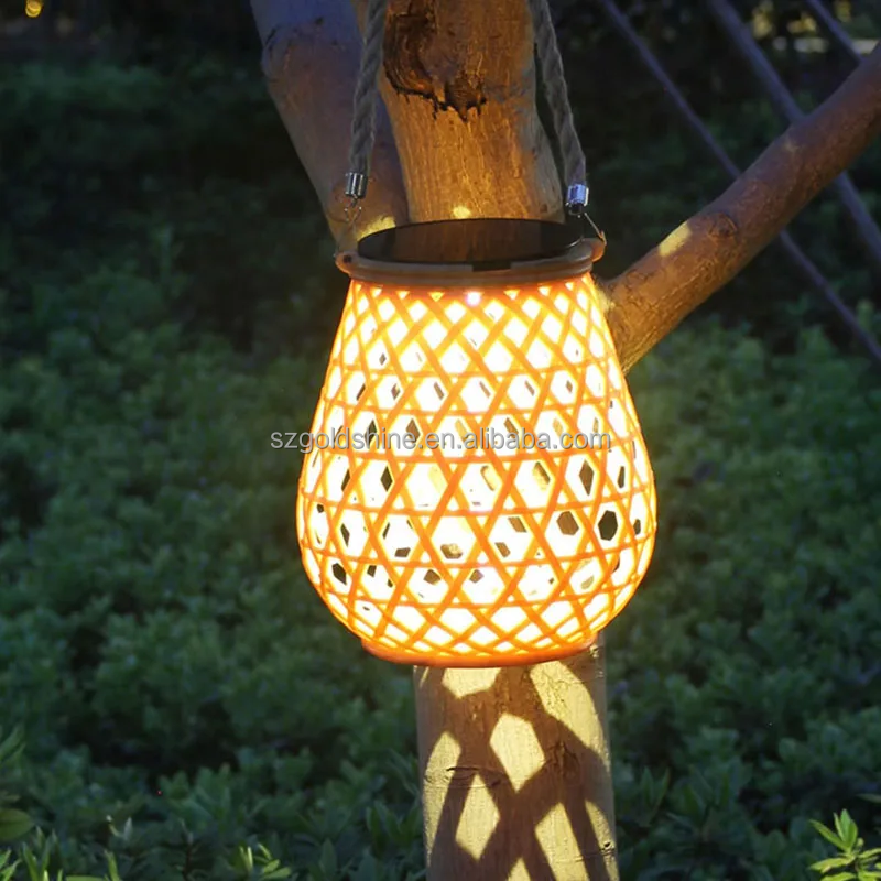 Solar waterproof hanging bamboo solar light lantern decorative lantern rattan lantern for garden yard tree flower handging