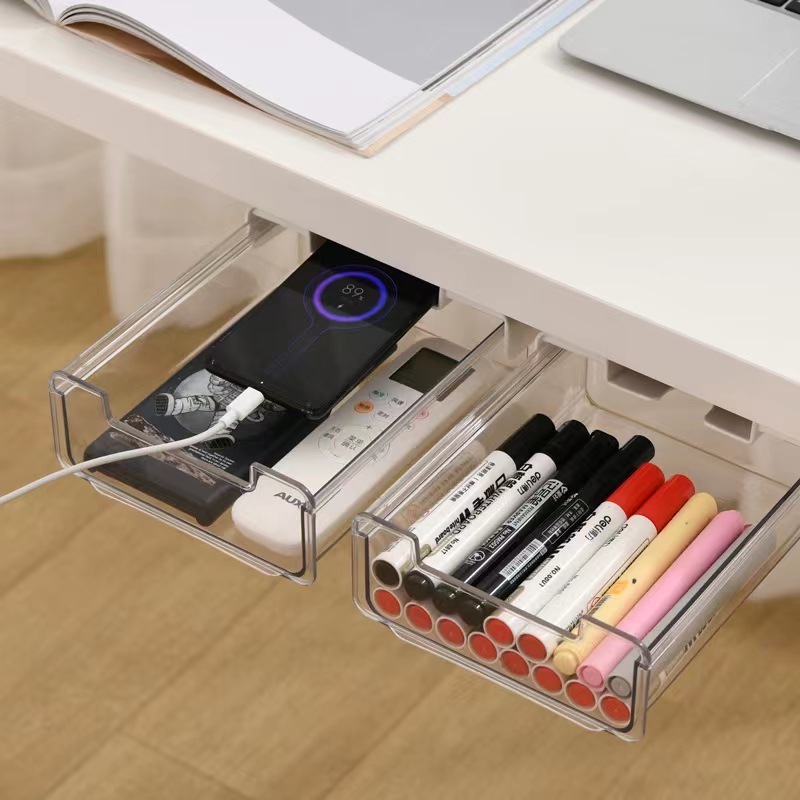 Under Desk Drawer Organizer Plastic Slide Out Hidden Large Capacity Storage Drawer for Office Dresser