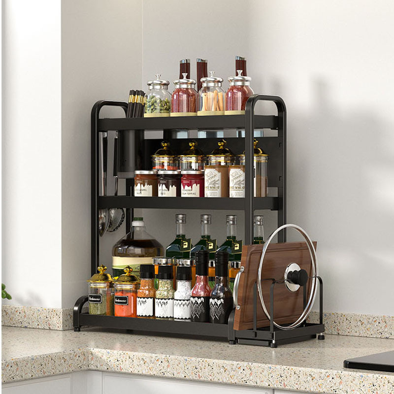 Free-standing Multi-layer Carbon Steel Seasoning Oil Salt Sauce Vinegar Rack Kitchen Storage Rack