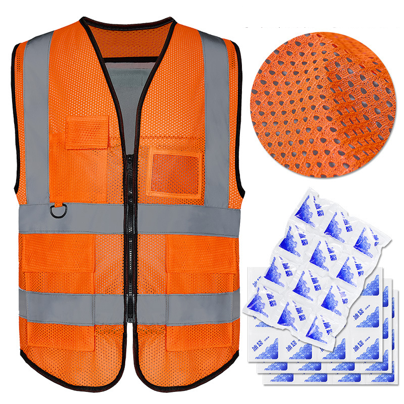 Breathable Lightweight Reflective Safety Cooling Vest Jacket With Ice Pack Bag for Hot Weather Work